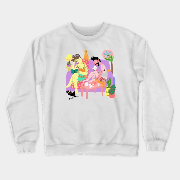 Couple on the couch Crewneck Sweatshirt by ezrawsmith